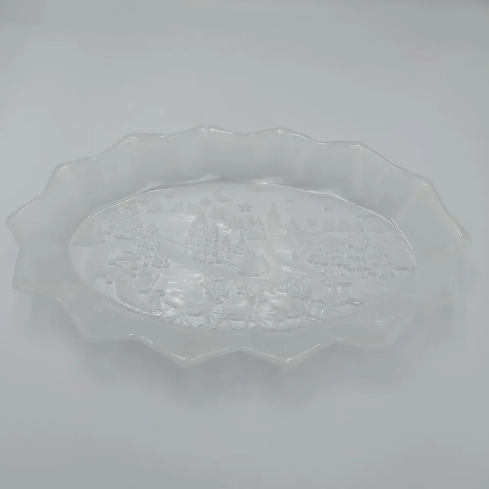 Mikasa Santa And Reindeers Oval Serving Dish Platter‎ Frosted Glass